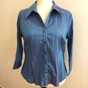 Apt. 9 Crinkle Button-Down Blue Blouse